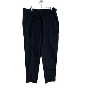 Who What Wear NWT Black Tie Waist Tapered Dress Pants 10 Button Hem